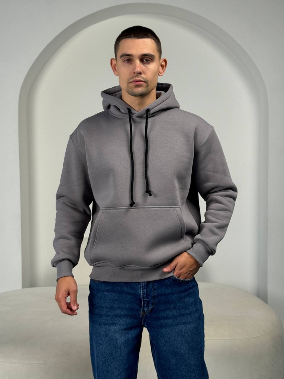 photo_2025-12-01_11-46-44 (2) Мужское Утепленное Темно-Серое Худи на Флисе - Базовое Оверсайз