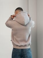 Мужское Утепленное Бежевое Худи на Флисе - Базовое Оверсайз