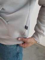 Мужское Утепленное Бежевое Худи на Флисе - Базовое Оверсайз