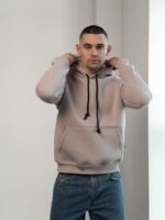 Мужское Утепленное Бежевое Худи на Флисе - Базовое Оверсайз