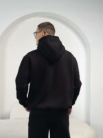 Мужское Утепленное Черное Худи на Флисе - Базовое Оверсайз