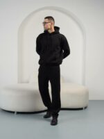 Мужское Утепленное Черное Худи на Флисе - Базовое Оверсайз