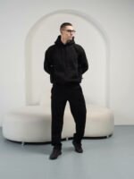 Мужское Утепленное Черное Худи на Флисе - Базовое Оверсайз