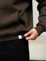 Мужское Утепленное Коричневое Худи Оверсайз - Базовое на Флисе с Фиксаторами