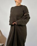 Женский Теплый Коричневый Костюм Тройка - Кофта с Короткими Рукавами + Длинный Кардиган + Широкие Штаны