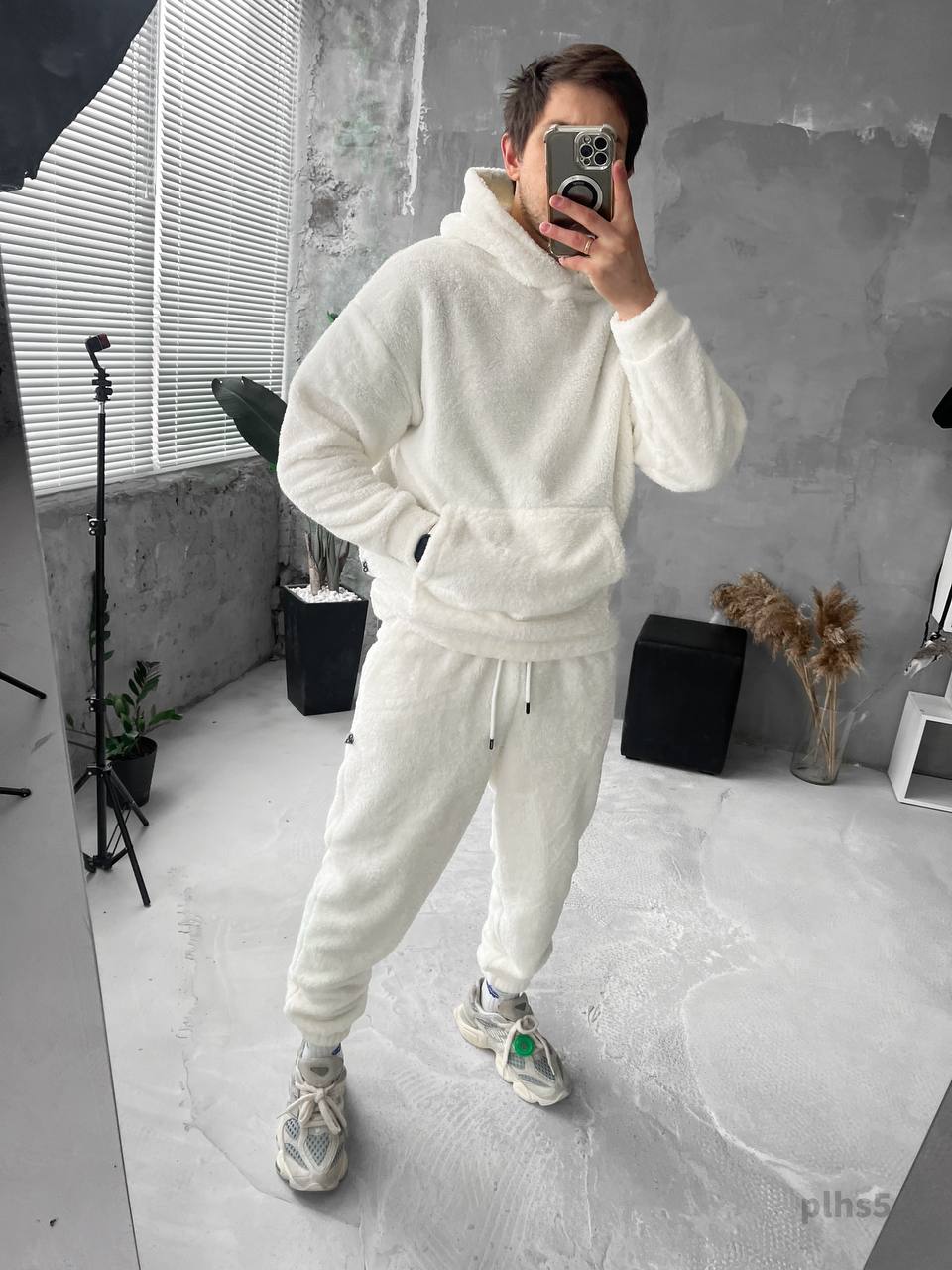 photo_2025-12-02_11-33-11 Мужской Теплый Плюшевый Махровый Белый Костюм (Худи + Джоггеры)