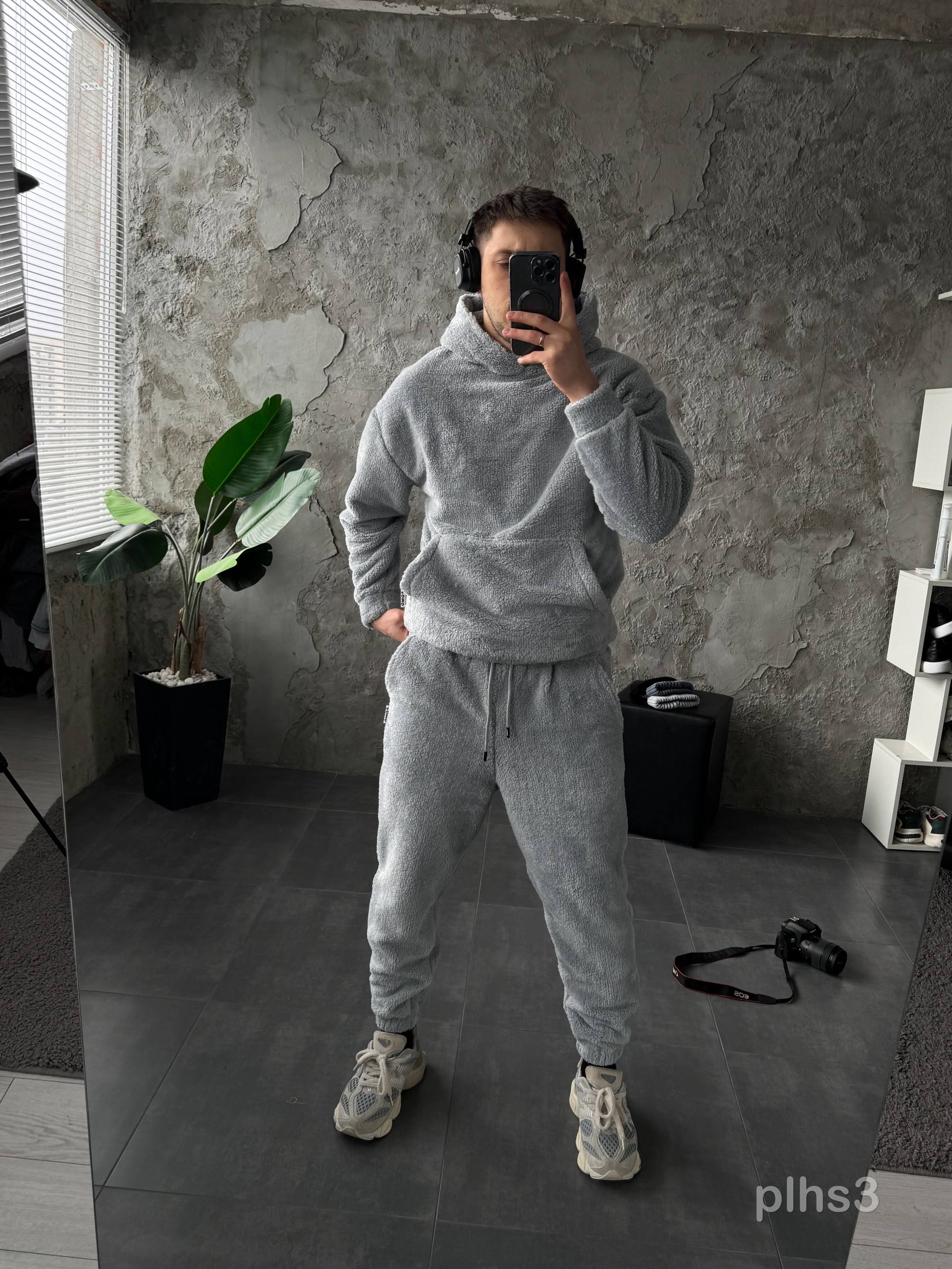 photo_2025-12-02_11-33-16 Мужской Теплый Плюшевый Махровый Серый Костюм (Худи + Джоггеры)