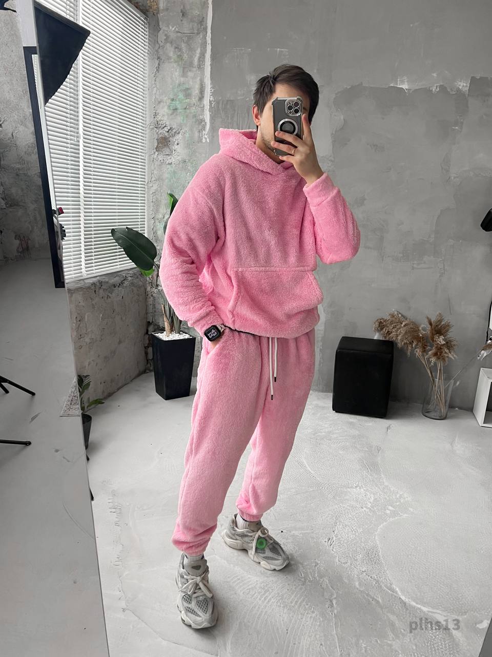 photo_2025-12-02_11-33-22 Мужской Теплый Плюшевый Махровый Розовый Костюм (Худи + Джоггеры)
