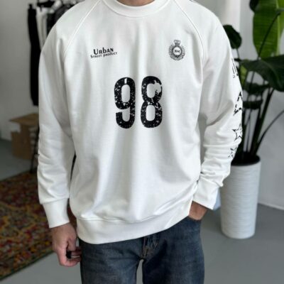 Мужской Белый Свитшот Реглан Оверсайз с Принтами под Винтаж