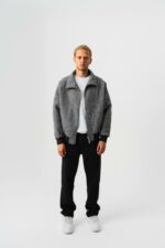 Мужская Демисезонная Кашемировая Куртка Бомбер - Свободного Кроя на Молнии с Воротником