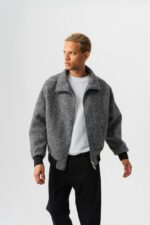 Мужская Демисезонная Кашемировая Куртка Бомбер - Свободного Кроя на Молнии с Воротником