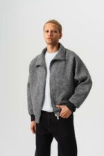 Мужская Демисезонная Кашемировая Куртка Бомбер - Свободного Кроя на Молнии с Воротником