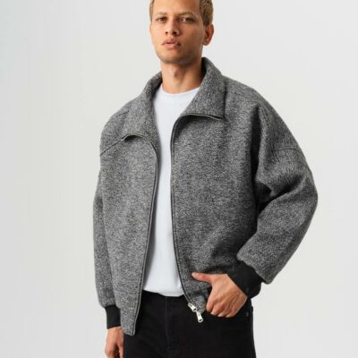 Мужская Демисезонная Кашемировая Куртка Бомбер - Свободного Кроя на Молнии с Воротником