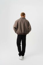 Мужская Демисезонная Кашемировая Коричневая Куртка Бомбер - Свободного Кроя на Молнии с Воротником