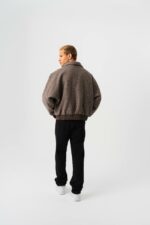 Мужская Демисезонная Кашемировая Коричневая Куртка Бомбер - Свободного Кроя на Молнии с Воротником