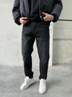 Мужские Антрацитовые Джинсы Slim Crop - Свободные Джинсовые Штаны Слим