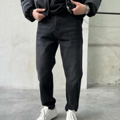 Мужские Антрацитовые Джинсы Slim Crop - Свободные Джинсовые Штаны Слим