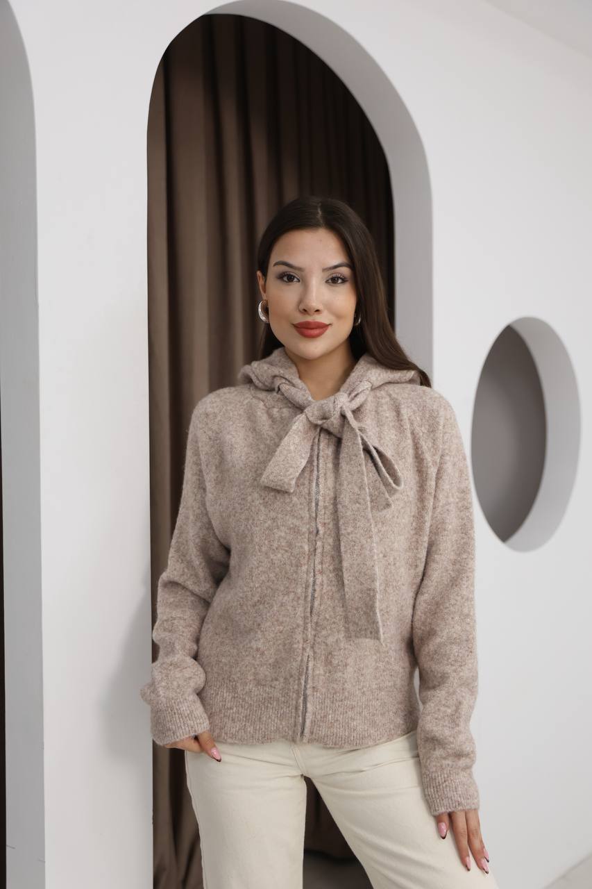 photo_2025-12-03_11-29-21 (2) Женская Теплая Кофта Мокко Свобоного Кроя на Молнии с Капюшоном на Завязке