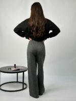 Женский Теплый Графитово-Черный Костюм Свободного Кроя - Кофта Поло + Широкие Штаны