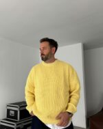 Мужской Базовый Вязаный Желтый Свитер Хлопок Оверсайз