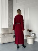 Женское Теплое Длинное Бордовое Платье Свободного Кроя с Фактурным Узором Косичка