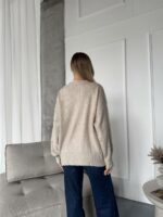Женский Теплый Бежевый Свитер Джемпер Оверсайз с Жемчужинами