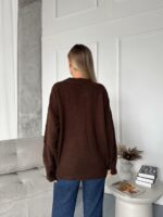 Женский Теплый Коричневый Свитер Джемпер Оверсайз с Жемчужинами
