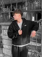 Мужская Утепленная Черная Зип Кофта Худи - Трехнитка на Флисе