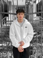 Мужская Утепленная Белая Зип Кофта Худи - Трехнитка на Флисе