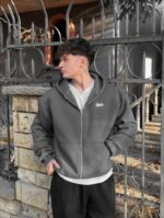 Мужская Утепленная Графитовая Зип Кофта Худи - Трехнитка на Флисе