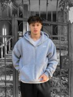 Мужская Утепленная Серая Зип Кофта Худи - Трехнитка на Флисе