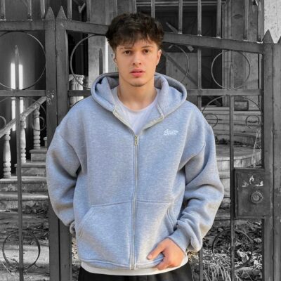Мужская Утепленная Серая Зип Кофта Худи - Трехнитка на Флисе