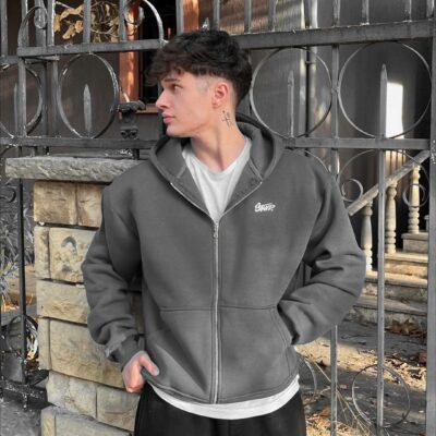 Мужская Утепленная Графитовая Зип Кофта Худи - Трехнитка на Флисе