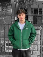 Мужская Утепленная Зеленая Зип Кофта Худи - Трехнитка на Флисе