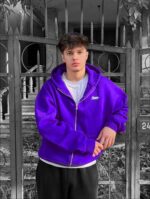 Мужская Утепленная Фиолетовая Зип Кофта Худи - Трехнитка на Флисе