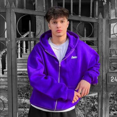 Мужская Утепленная Фиолетовая Зип Кофта Худи - Трехнитка на Флисе