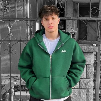 Мужская Утепленная Зеленая Зип Кофта Худи - Трехнитка на Флисе