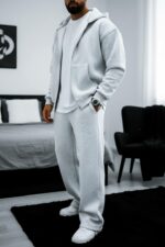 Мужской Утепленный Серый Костюм Оверсайз на Молнии с Начесом (Зипка + Штаны)