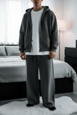 Мужской Утепленный Графитовый Костюм Оверсайз на Молнии с Начесом (Зипка + Штаны)