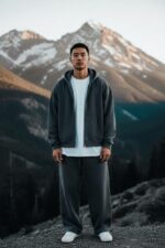 Мужской Утепленный Графитовый Костюм Оверсайз на Молнии с Начесом (Зипка + Штаны)