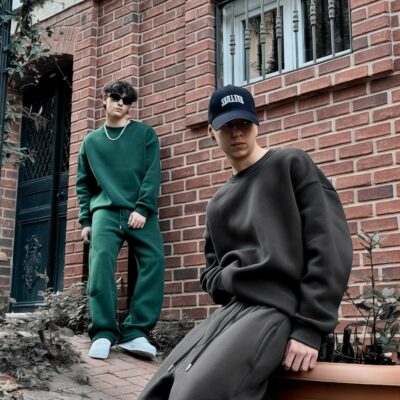 Мужской Утепленный Графитовый Костюм Оверсайз на Флисе (Свитшот + Штаны)