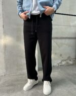 Мужские Базовые Свободные Черные Спортивные Штаны Прямого Кроя - Утепленные на Флисе