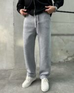 Мужские Базовые Свободные Серые Спортивные Штаны Прямого Кроя - Утепленные на Флисе