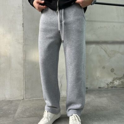 Мужские Базовые Свободные Серые Спортивные Штаны Прямого Кроя - Утепленные на Флисе