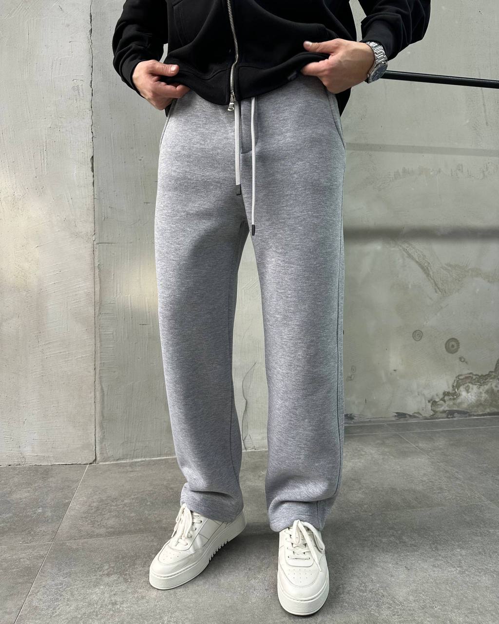 photo_2025-12-05_11-21-45 Мужские Базовые Свободные Серые Спортивные Штаны Прямого Кроя - Утепленные на Флисе