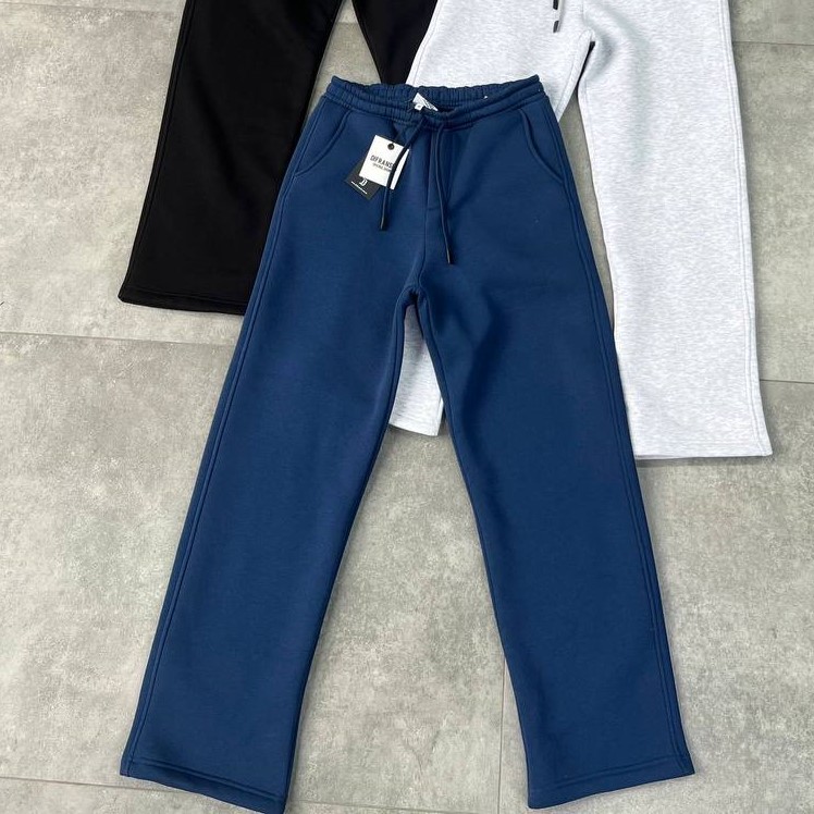 photo_2025-12-05_11-21-51 Мужские Базовые Свободные Синие Спортивные Штаны Прямого Кроя - Утепленные на Флисе