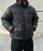 Мужская Зимняя Черная Куртка Пуфер Антрацит Оверсайз на Молнии с Фиксаторами