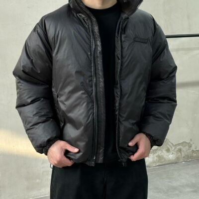 Мужская Зимняя Черная Куртка Пуфер Антрацит Оверсайз на Молнии с Фиксаторами