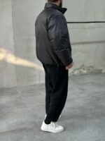 Мужская Зимняя Черная Куртка Пуфер Антрацит Оверсайз на Молнии с Фиксаторами