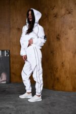 Женский Белый Спортивный Костюм Плащевка с Кантом - Анорак с Капюшоном + Штаны Джоггеры